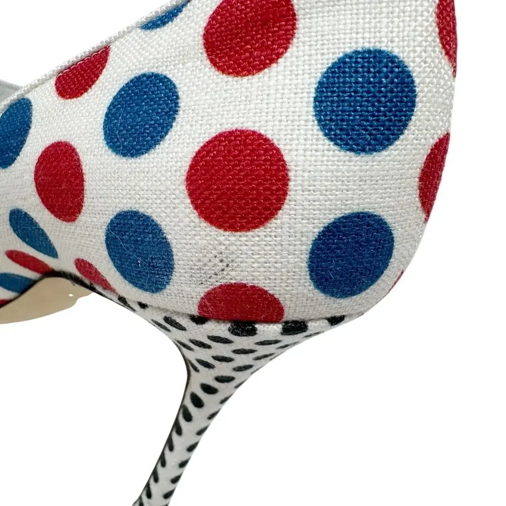 Manolo Blahnik Campari Polka Dot Linen Mary Jane Pumps 36 US 6 Heels Box 105mm